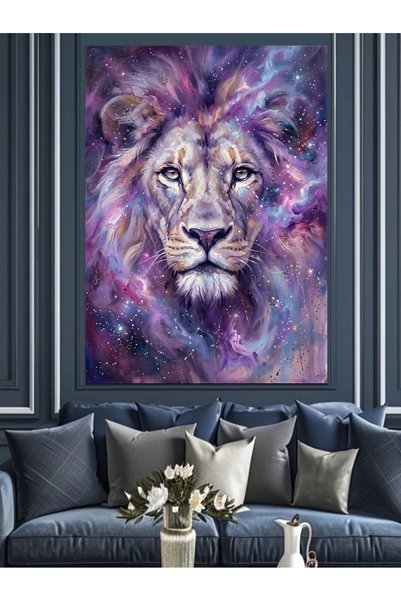 Artmeg Pânză decorativă cu tematică Galaxie Cosmică - Portret de leu - Tablou...