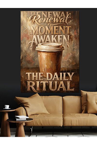 Artmeg Daily Coffee Ritual Written Poster Decorative Canvas - Mdf Wood Table