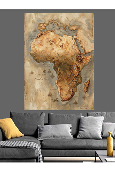 Artmeg Pânză decorativă cu harta Africii pe hârtie antică - Tablou din lemn MDF