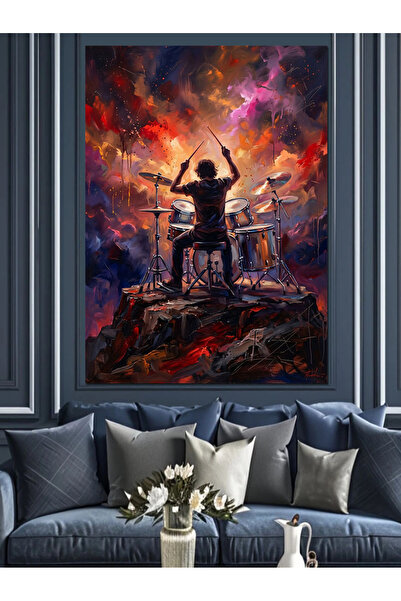Artmeg Figurină care cântă la tobe în interiorul unei galaxii, pânză decorati...