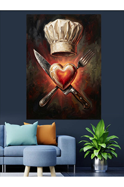Artmeg Pânză decorativă cu design inimă și ustensile de bucătărie - Masă din ...