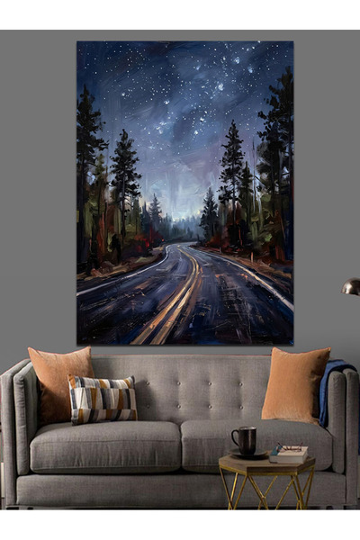Artmeg Peisaj cu drumul prin pădure la miezul nopții - Pânză decorativă - Mas...