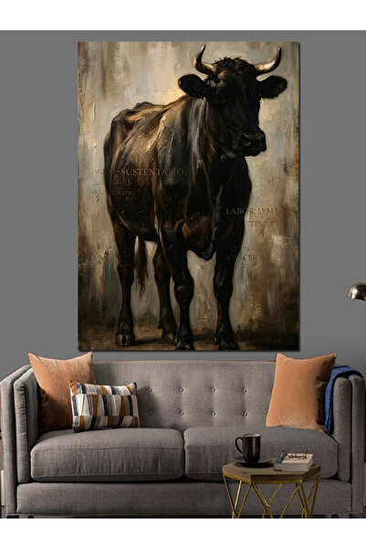 Artmeg Black Bull Strong Animal Portrait Decorative Canvas - Mdf Wood Painting