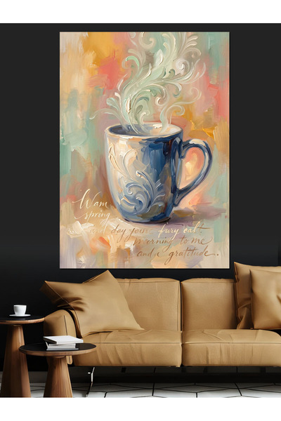 Artmeg Cană de cafea albastră care scoate fum - Pânză decorativă - Masă din l...