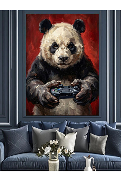 Tablo Mega Oyun Konsolu Tutan Gamer Panda Dekoratif Kanvas - Mdf Ahşap Tablo