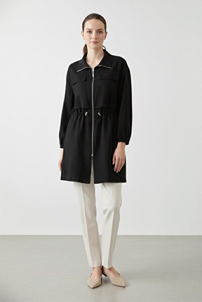 Puane Γυναικείο μπουφάν με φερμουάρ, όρθιο γιακά και κορδόνι στη μέση -15260