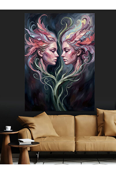 Sürreal Birleşik Kadın Yüzleri Sanatı Yağlı Boya Dokulu Kanvas Tablo Canvas Tablosu