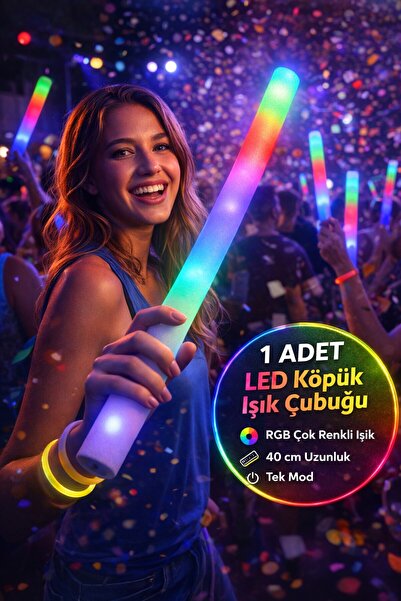 TOYFEST LED Köpük Işık Çubuğu 40 cm RGB Işıklı Parti Konser Düğün Doğum Günü ...