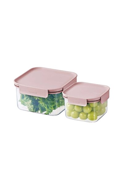 locknlock Classic Plus Square Food Container Set (1.25L+860ml) – Pink, Airtight & BPA-Free