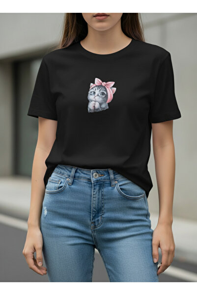 ship master Γυναικείο μπλουζάκι με χαριτωμένο σχέδιο γάτας, 100% βαμβάκι, μίν...