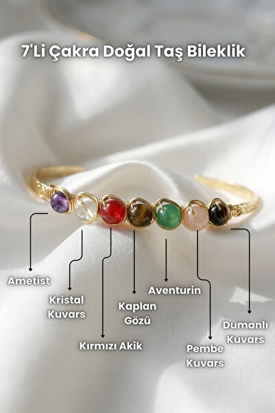 Elifsu Jewelry سوار من الأحجار الطبيعية للشاكرات مكون من 7 قطع، تصميم رفيع لم...