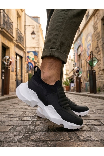 BOA BA0402 Ανδρικά άνετα αθλητικά μποτάκια με ψηλή σόλα χωρίς κορδόνια, μαύρα