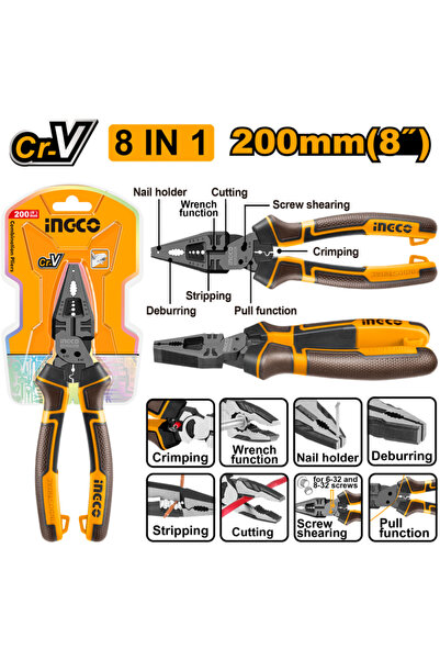 Ingco كماشة متعددة الوظائف 8 في 1 بطول 8 بوصات