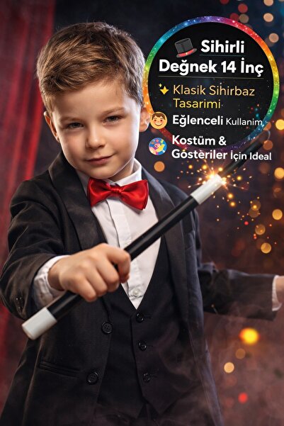 TOYFEST Sihirli Değnek 35 CM Siyah Beyaz Plastik Sihirbaz Gösteri Çubuğu Part...