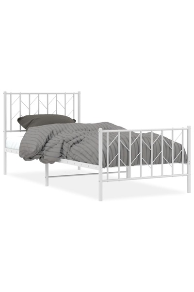 vidaxl Metal bed frame with headboard/footboard, white, 90x200 cm
