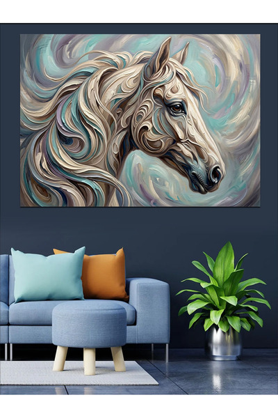 Artmeg Portret artistic abstract al calului alb - Pânză decorativă - Tablou d...