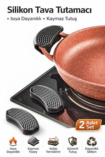 evolis kitchen 2 Adet Silikon Tencere Tava Tutacağı Yanmaz Yapışmaz Tutamaç Set