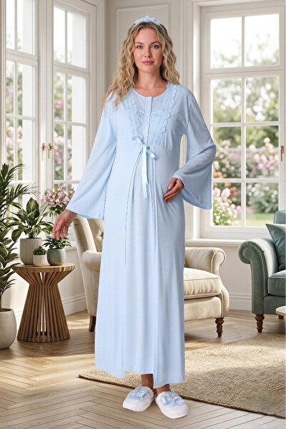 Lohusa Homewear Νέα σεζόν Μπλε Σετ Νυχτικών Εγκυμοσύνης και Μητρότητας Καλοκα...