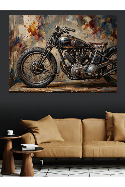 Artmeg Pânză decorativă clasică neagră cu motocicletă în fața peretelui - Tab...