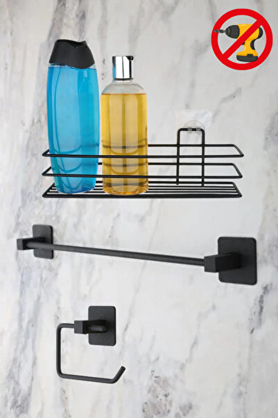 ERFAHOME Black Square Adhesive Long Towel Holder / Open Toilet Paper Holder /...