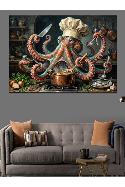 Artmeg Pânză decorativă cu caracatiță uriașă care gătește în bucătărie - Masă...