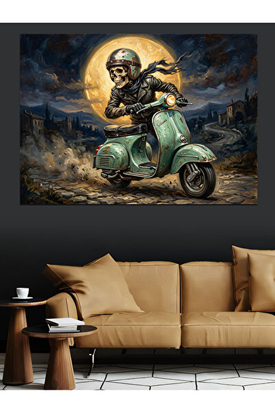 Artmeg Διακοσμητικός καμβάς "Skeleton Rider in Moonlight with Motor" - Ξύλινο...