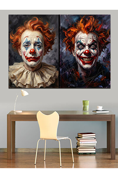 Artmeg Pânză decorativă cu portret de clovn înfricoșător cu două fețe - Tablo...