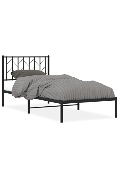 vidaxl Metal bed frame with headboard, black, 90x190 cm