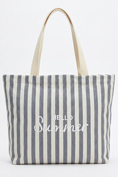 TOFİSA Women's Navy Blue Printed Striped Shoulder Bag - 28321-Navy Blue