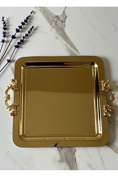 Melinda Kare GOLD Tepsi Çıkarılabilir GOLD Kulp Detaylı Çay,Kahve,İkram Servi...