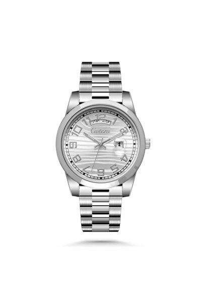 catera Katara Watch Date and Day Arabic Dial Silver Color Steel Strap White Dial