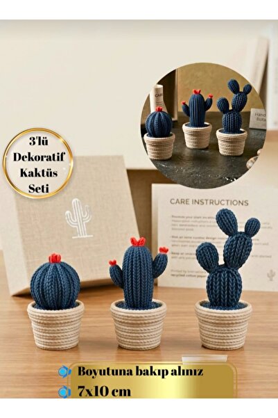 HZL HOME Yapay Saksılı Minimal 3'lü Dekoratif Kaktüs Seti 7x10 cm