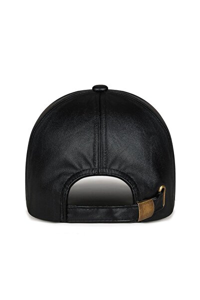 valkyrie Men's Black Leather Hat with Curved Visor Adjustable Sports Casual Baseball Cap