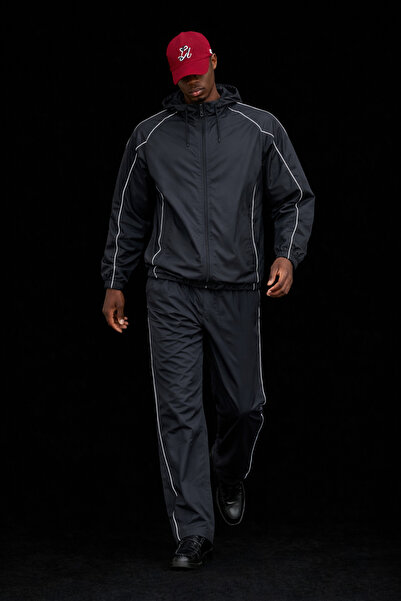 DAMGA JEANS Ανδρική φαρδιά αθλητική φόρμα Μαύρο αδιάβροχο αντιανεμικό σετ δύο...