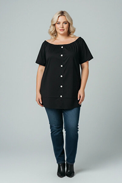 Shape Of You Off-Shoulder Strapless Blouse with Button Detail