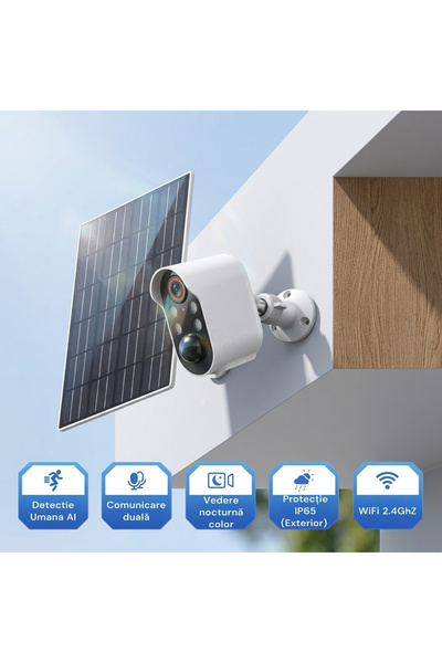 Skyline Orbion Cameră video supraveghere exterior cu panou solar, baterie 5200mAh, FHD, detectie umana AI, wireless