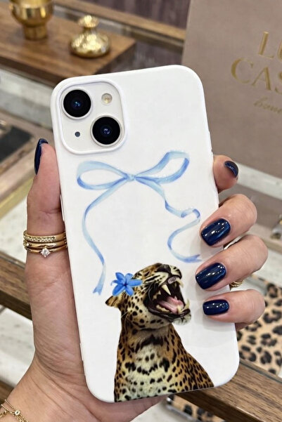 OVADA İphone 13/14/15 Uyumlu Kurdele Ve Leopar Desenli Telefon Kılıfı