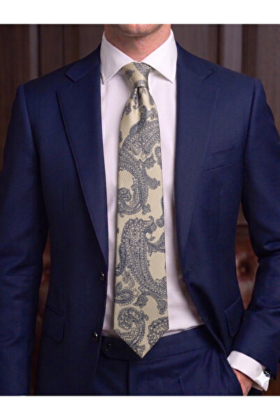 Gutiero 8 Centimeter Classic Tie with Cream Patterned Handkerchief