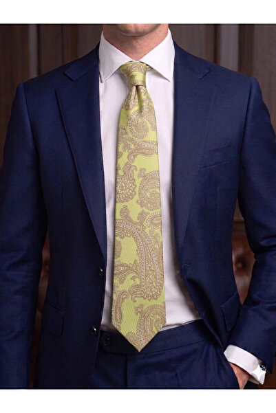 Gutiero 8 Centimeter Classic Tie with Khaki Patterned Handkerchief