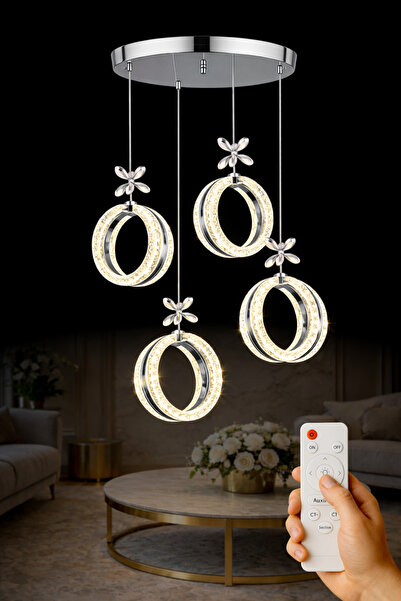 Luna Lighting Athena Model 4 lü KROM Kaplama 3 RENK Kumandalı Salon Mutfak Ot...