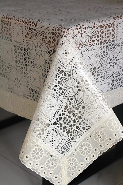 DDHOME مفرش طاولة من قماش البولي فينيل كلوريد بحواف دانتيل مقاس 120 × 150 سم،...