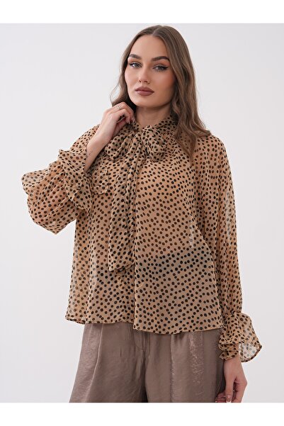 Vinales Γυναικείο πουά πουκάμισο με φιόγκο και ελαστικό στον αστράγαλο