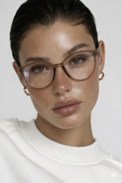 PİYESBOUTİQUE 50 Ekartman Cat Eye Kemik Şeffaf Kadın Erkek Unisex Mavi Işık K...