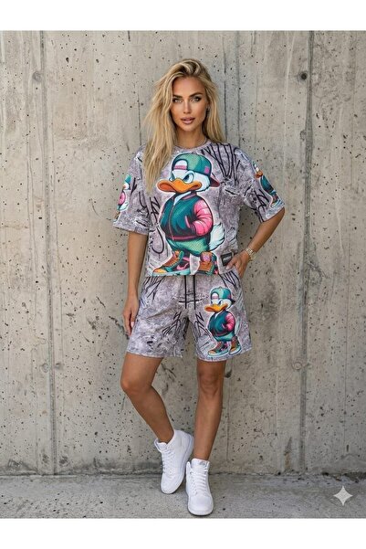 DENİKK Trend Digital Stone Print Embroidery Sequin Oversize Short Sleeve Spor...