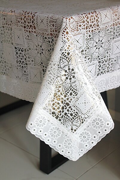 DDHOME مفرش طاولة من قماش البولي فينيل كلوريد بحواف دانتيل مقاس 120 × 150 سم،...