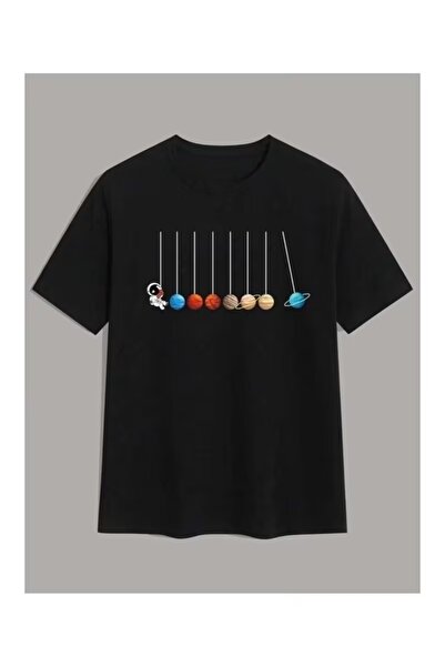 AEMİ Μπλουζάκι Unisex με στάμπα Planets, Oversize Crew Neck