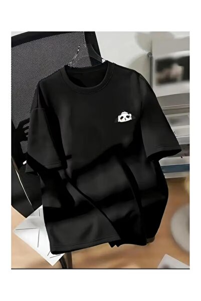 AEMİ Μπλουζάκι Unisex Mini Panda με στάμπα Oversize με λαιμόκοψη ποδηλάτου