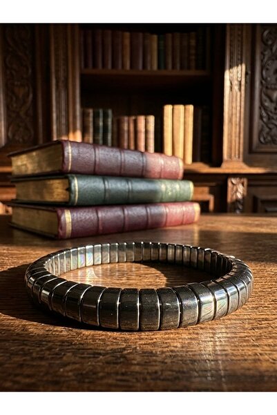 Meneva Aksesuar Hematite Natural Stone Slim Block Cut Unisex Bracelet