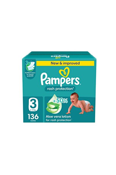 Pampers حفاضات لاصقة للحماية من الطفح الجلدي، مقاس 3، 136 حفاضة