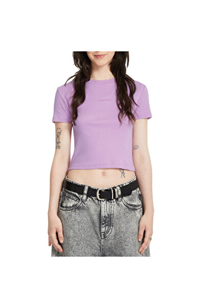 Volcom VOLCOMSTONE Στενό Κοντό Μπλουζάκι Ιριδί Μωβ L